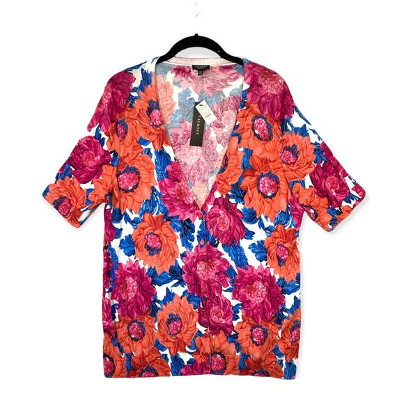 Talbots Floral Button Front Sweater NWT Women's Sz 2XP Half Sleeves Boho Artsy - Picture 1 of 5